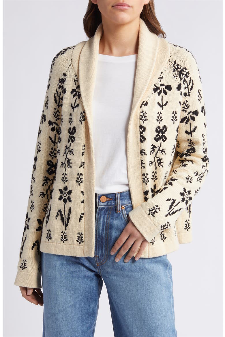 The Garden Lodge Shawl Collar Open Sweater, Main, color, CREAM/ BLACK