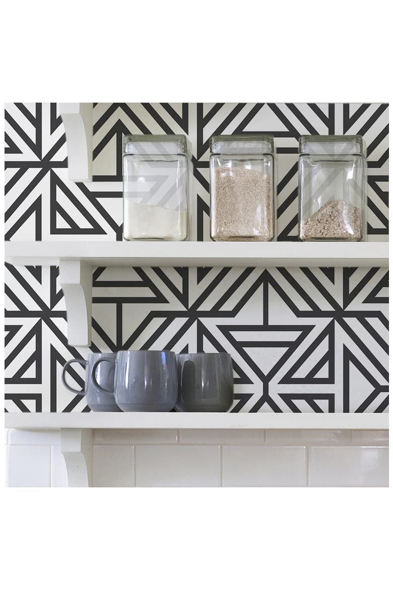Black Linear Peel & Stick Wallpaper, Alternate, color, BLACK
