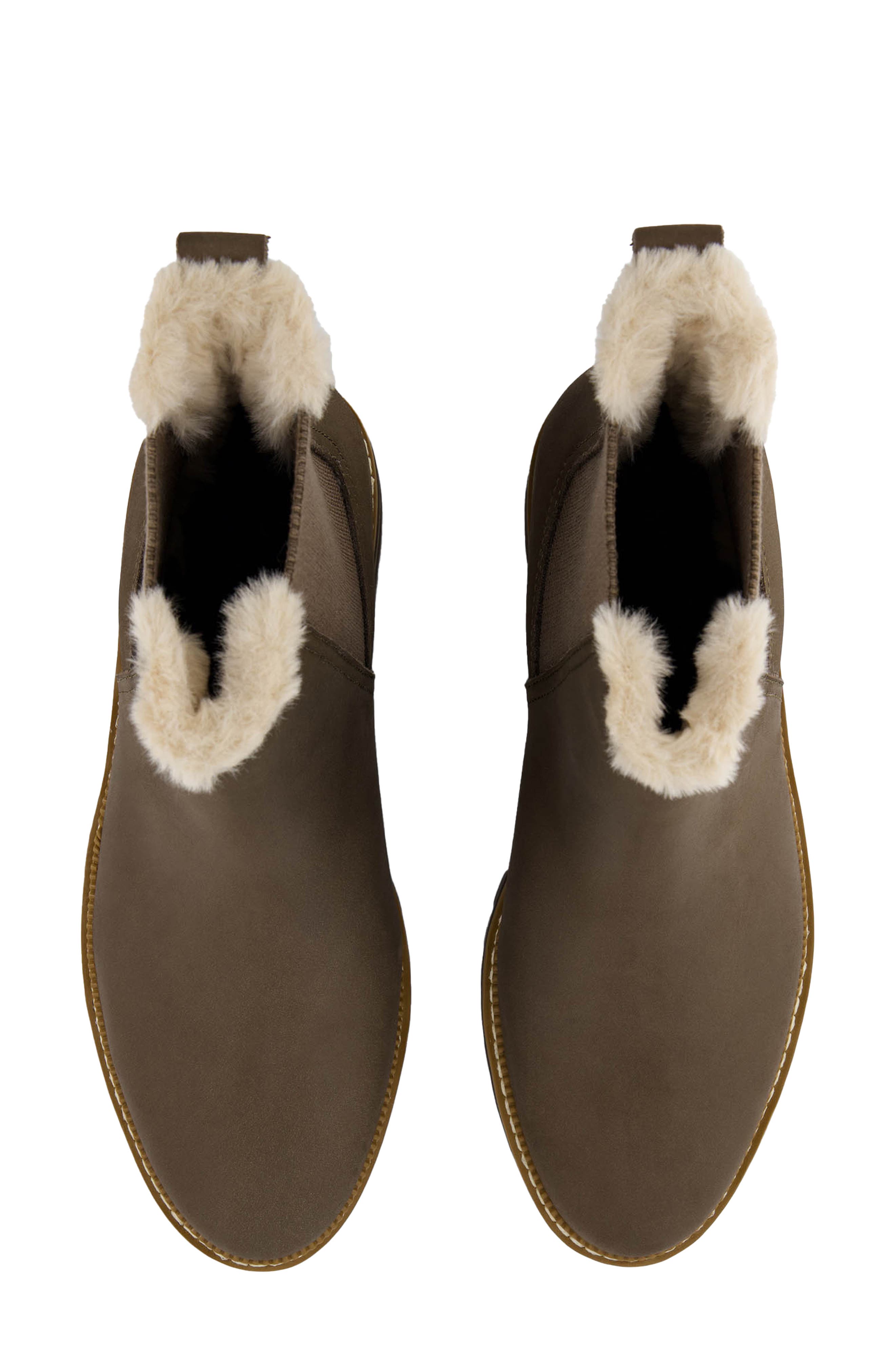 TOMS Bennet Chelsea Boot, Alternate, color, Green/ Faux Fur