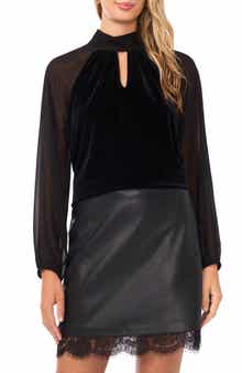 Vince Camuto Sheer Sleeve Velvet Top