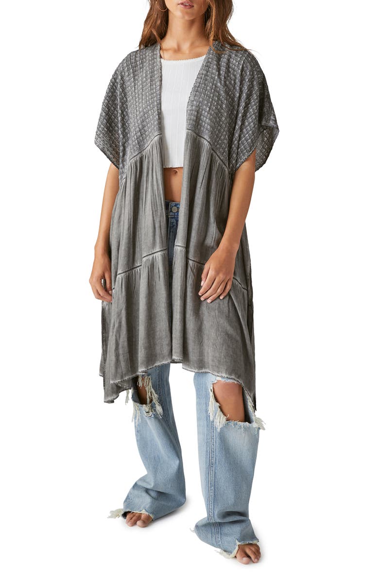 Lucky Brand Textured Long Woven Cardigan, Main, color,