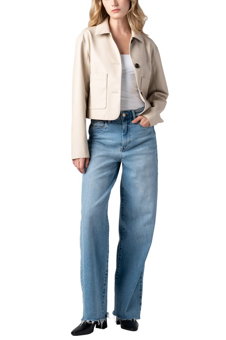 Faux Leather Crop Blazer, Alternate, color, CLOUD DANCER