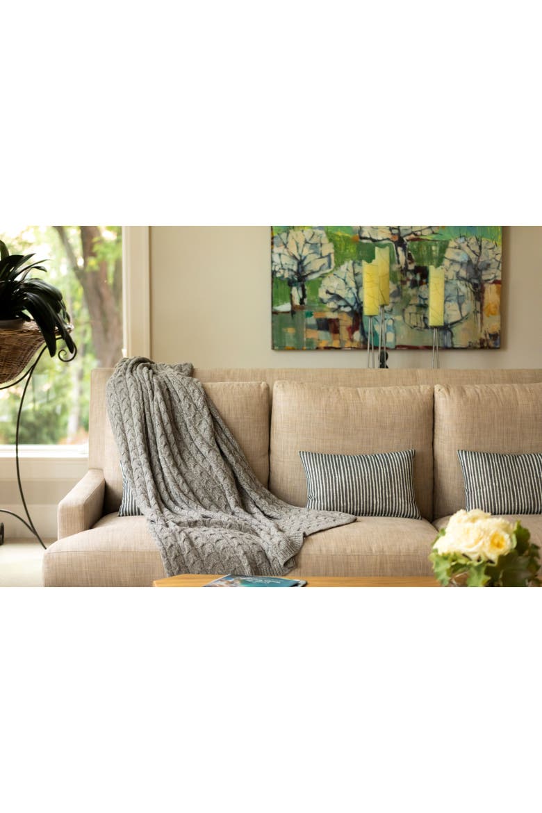 Handloomed Muru Collection - Luxurious Artisan Weaver Peruvian Pima Cotton & Undyed Baby Alpaca Super Soft Cable Blanket, Alternate, color, Graphite