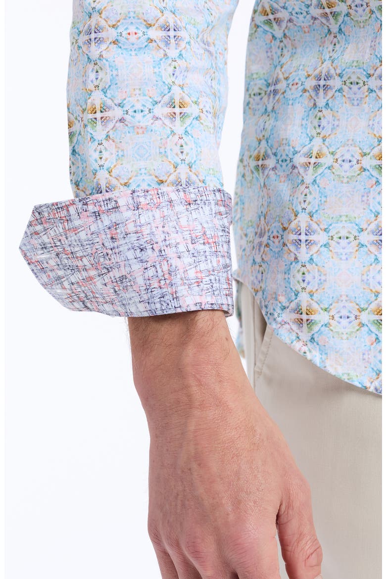 Runnymede Stretch Cotton Button-Up Shirt, Alternate, color, BLUE MULTI