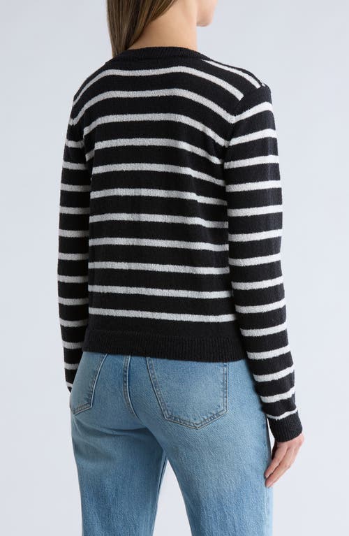 Bobeau Stripe Button Front Crop Cardigan In Black