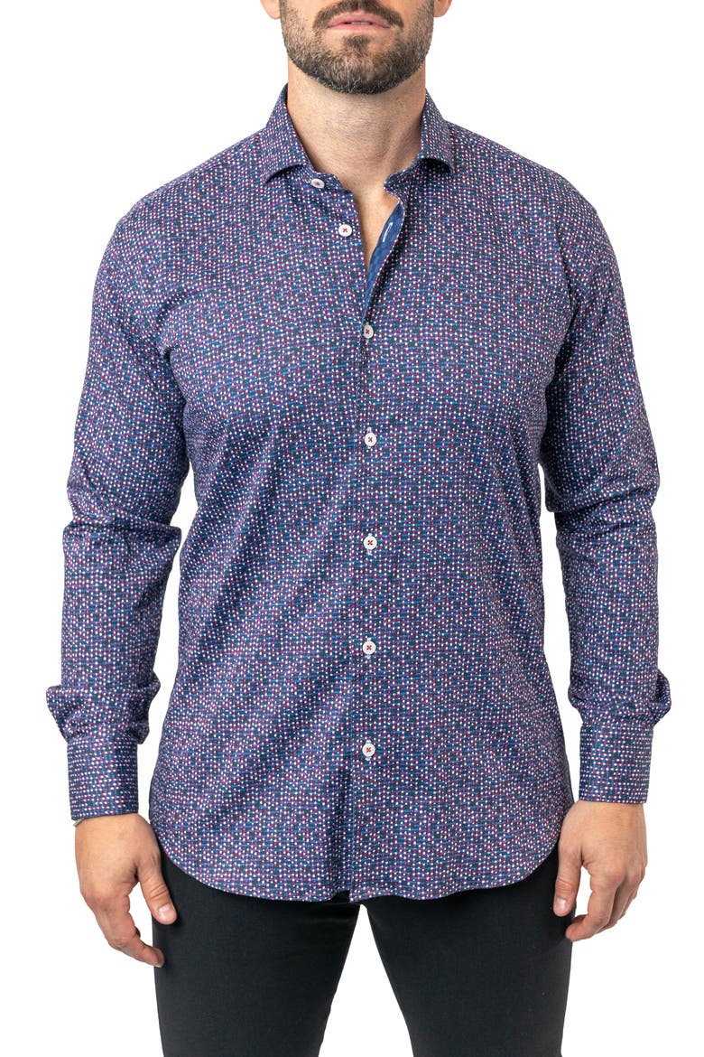 Einstein Stretchchain 60 Multi Contemporary Fit Button-Up Shirt, Main, color, PURPLE