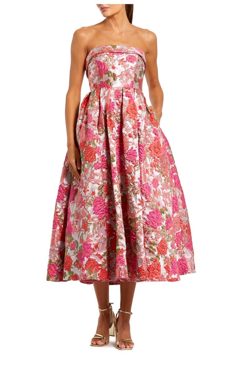 Mac Duggal Floral Brocade A Line Midi Dress, Main, color, Pink Multi