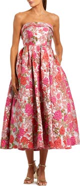 Mac Duggal Floral Brocade A Line Midi Dress