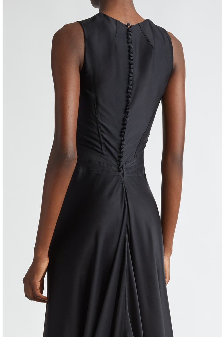Fishtail Train Sleeveless Crepe Gown, Alternate, color, BLACK
