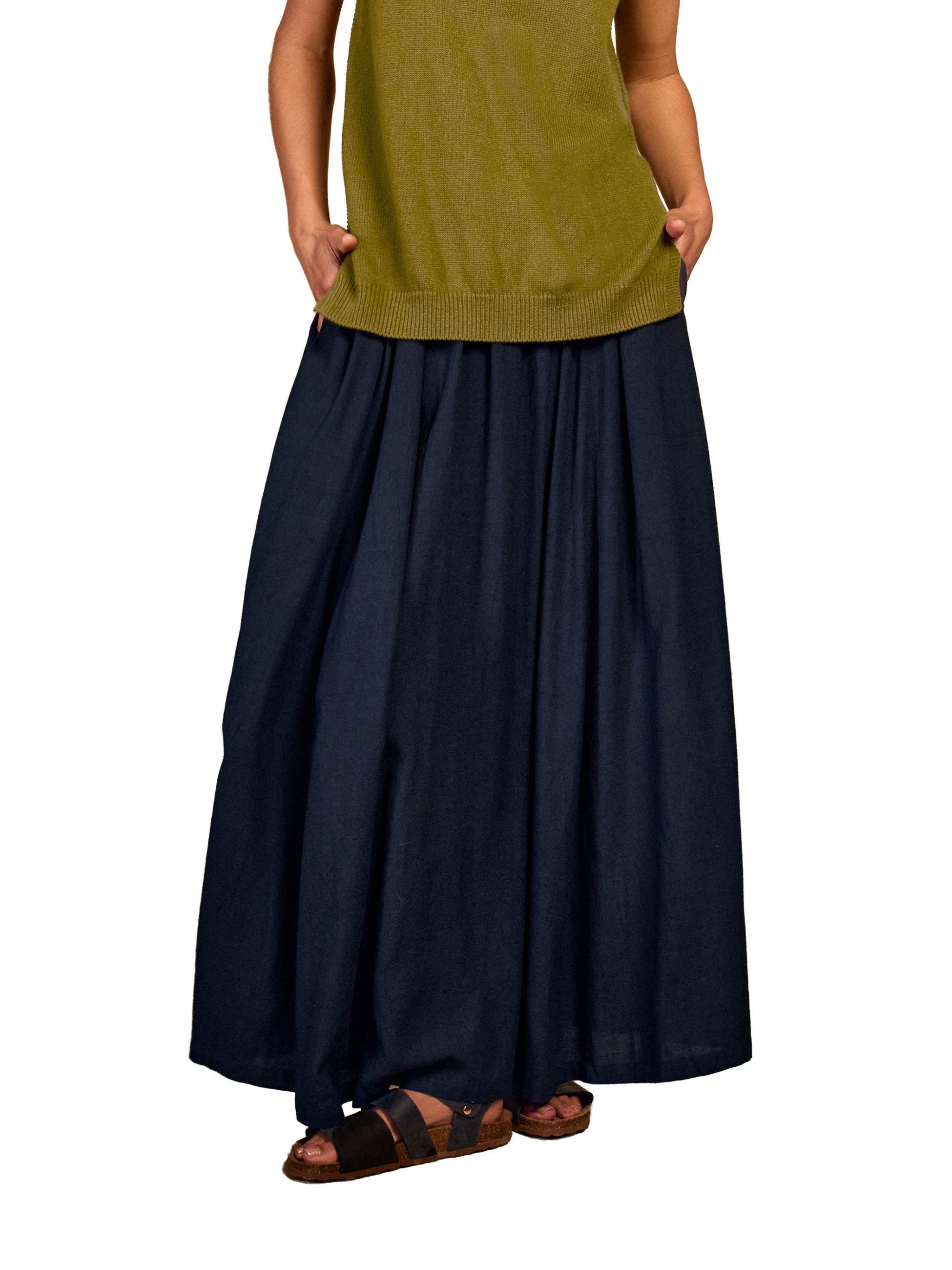 Mid Rise Linen-Blend Maxi Skirt