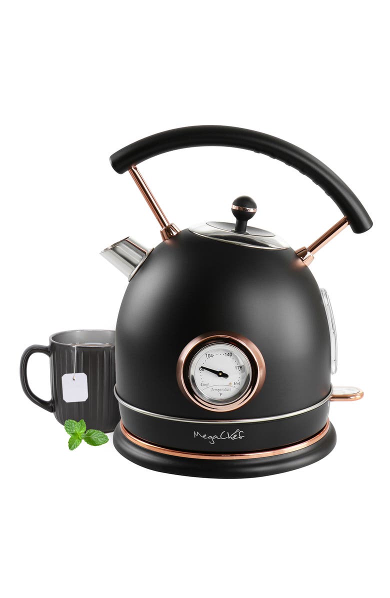 Megachef 1.9 Quart Half Circle Electric Tea Kettle with Thermostat in Matte Black, Main, color, Black