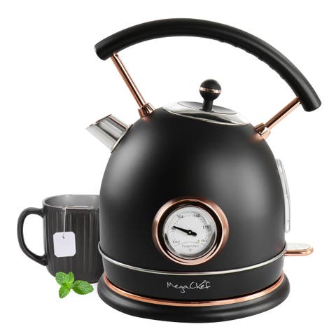 1.9 Quart Half Circle Electric Tea Kettle with Thermostat in Matte Black