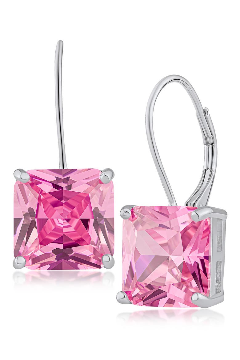 Asscher Cut Cubic Zirconia Drop Earrings, Main, color, PINK/ SILVER