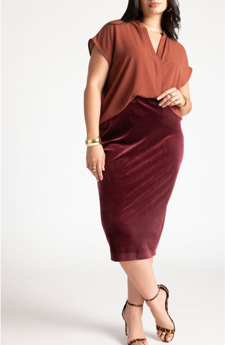 ELOQUII Notch Collar Blouse, Alternate, color, Topaz Brown