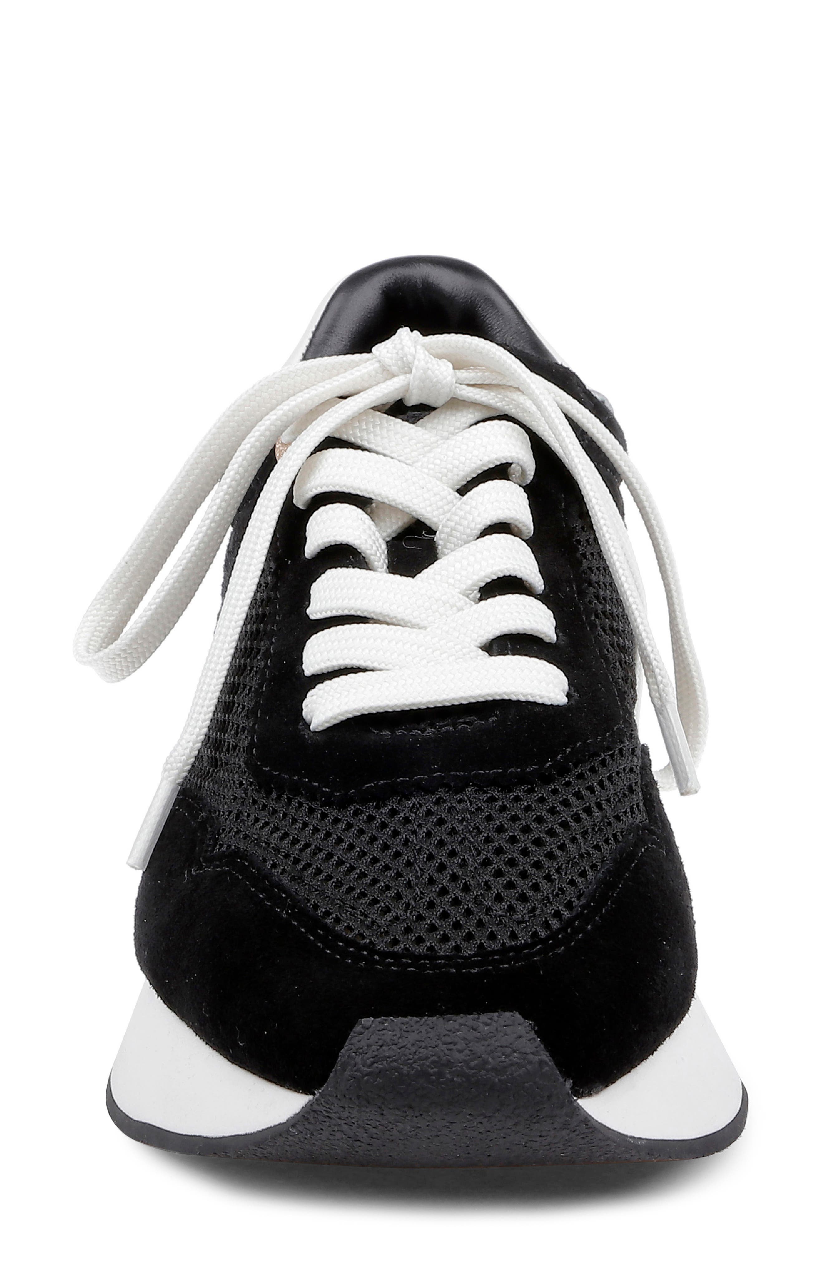 L'AGENCE Deepa Mixed Media Running Sneaker, Alternate, color, Black Suede