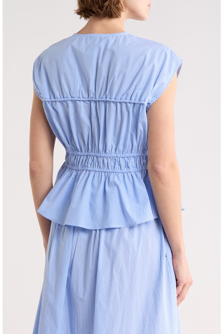 Shirred Tie Poplin Top, Alternate, color, BLUE/ WHITE STRIPE