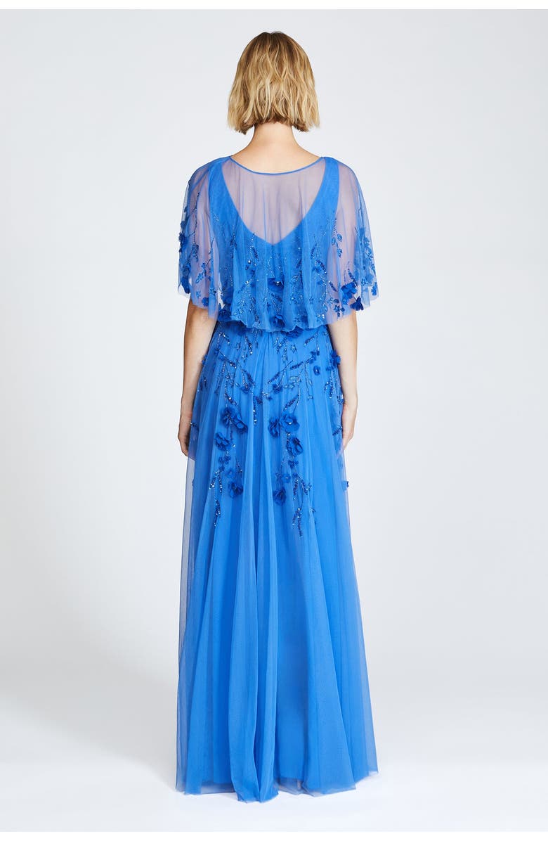 Theia Fabiana Beaded Capelet Gown, Alternate, color, Cornflower Blue