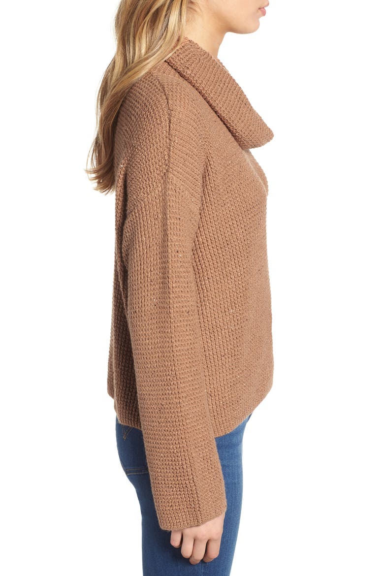 Chunky Thermal Cowl Neck Sweater, Alternate, color, BROWN CATTAIL