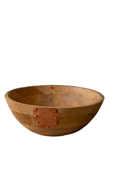 Vintage Inspired Wooden Serving Bowl with Handmade Copper Details