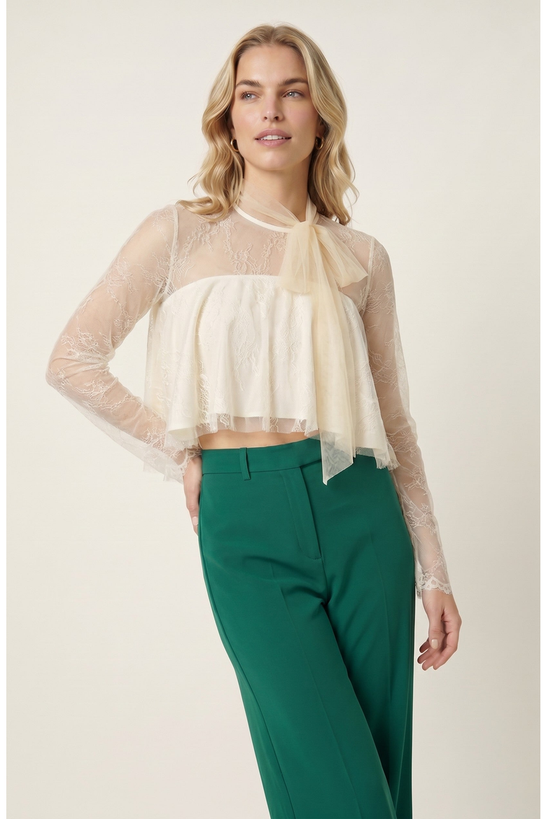 Lace Overlay Crop Top, Alternate, color, Beige