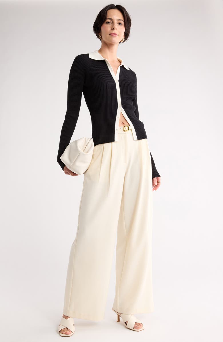 NORDSTROM RACK Raglan Polo Cardigan, Alternate, color, Black- Ivory Tofu Combo