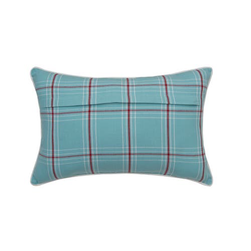 C & F Home C&f Home Plaid "joy" Holly Branch Sand Dollar Embroidered Pillow, 14" X 22" In Blue