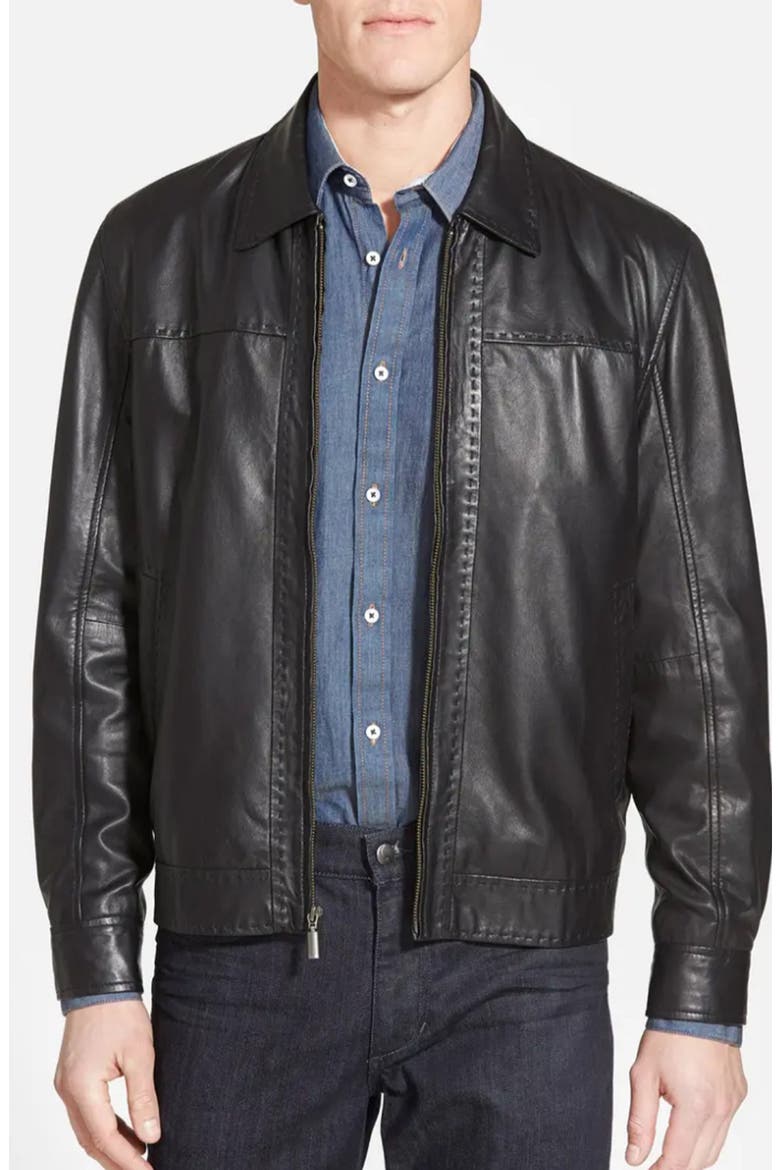 Pick Stitched Leather Jacket, Main, color, BLACK