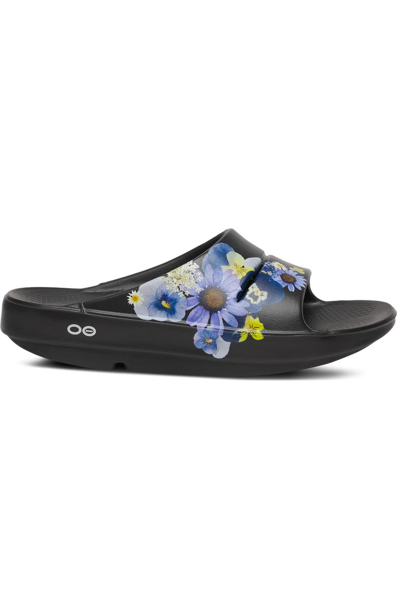 Oofos OOahh Limited Edition Slide, Alternate, color, Black Blossom