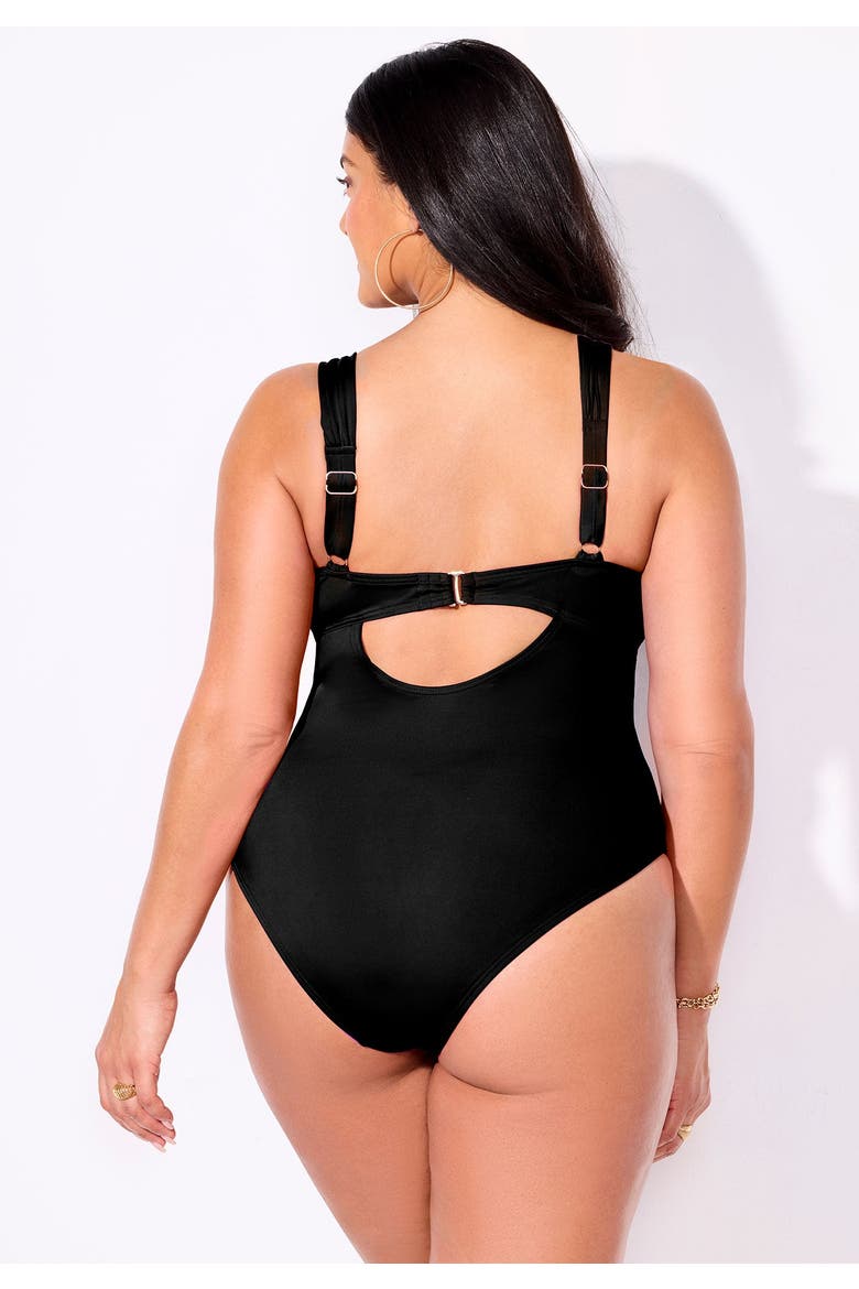 Chain Accent Underwire One Piece Swimsuit, Alternate, color, Black