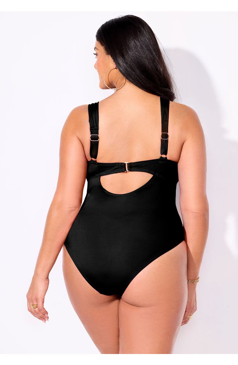 Swimsuits for All Chain Accent Underwire One Piece Swimsuit, Alternate, color, Black