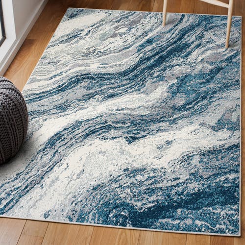 Jonathan Y Kassia Contemporary Glam Abstract Marble Area Rug In Navy/cream