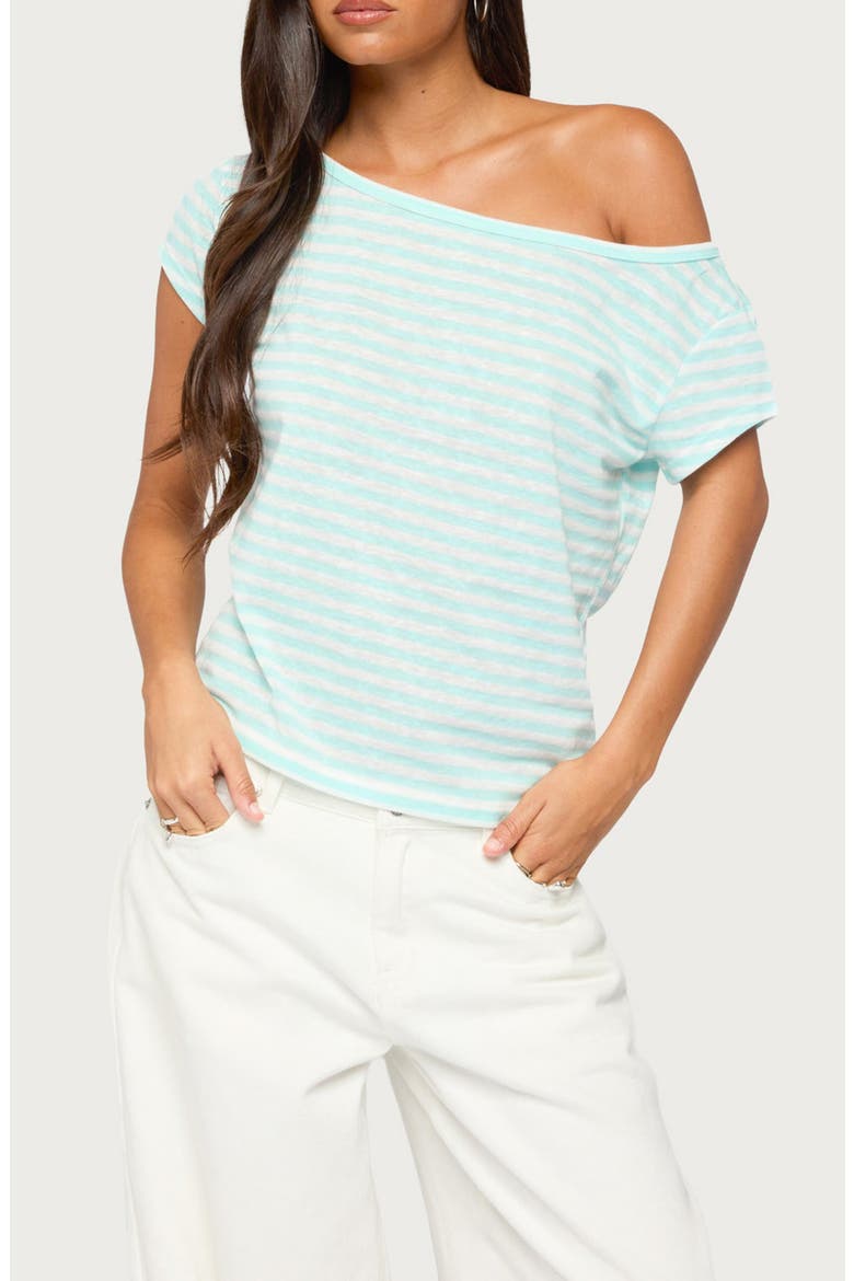 Chanelle Striped Off the Shoulder Tee, Main, color, TURQUOISE