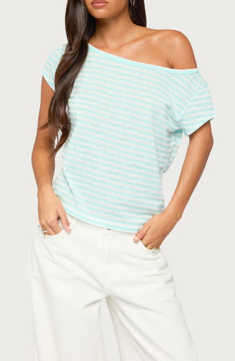 Chanelle Striped Off the Shoulder Tee