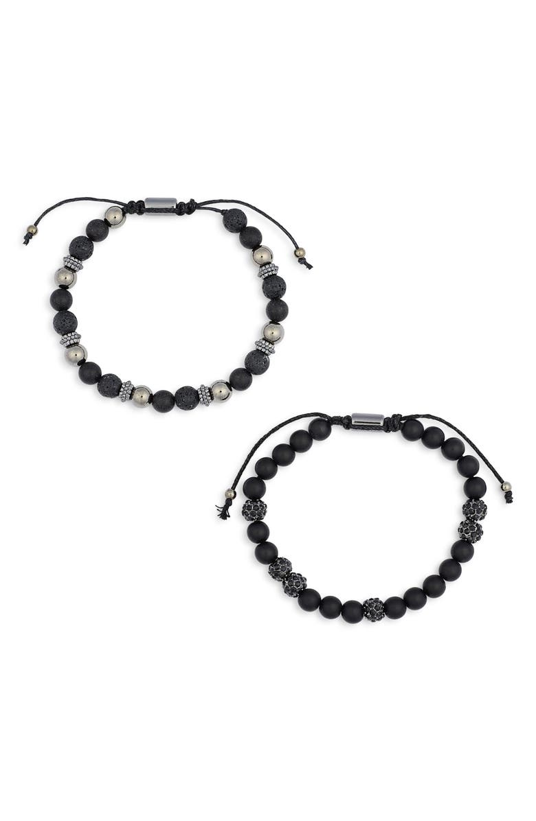 AMERICAN EXCHANGE Men's Set of 2 Beaded Stretch Bracelets, Alternate, color, Gun/ Black
