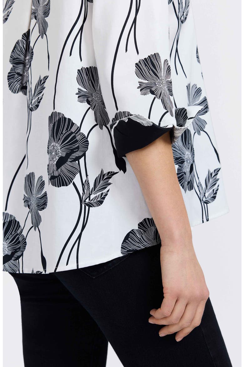 Agnes Poppy Print Three-Quarter Sleeve Popover Top, Alternate, color, WHITE/ BLACK