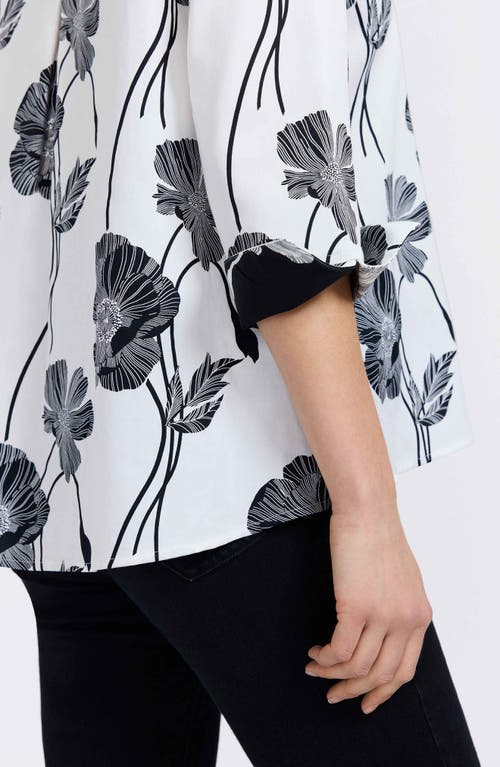 Foxcroft Agnes Poppy Print Three-quarter Sleeve Popover Top