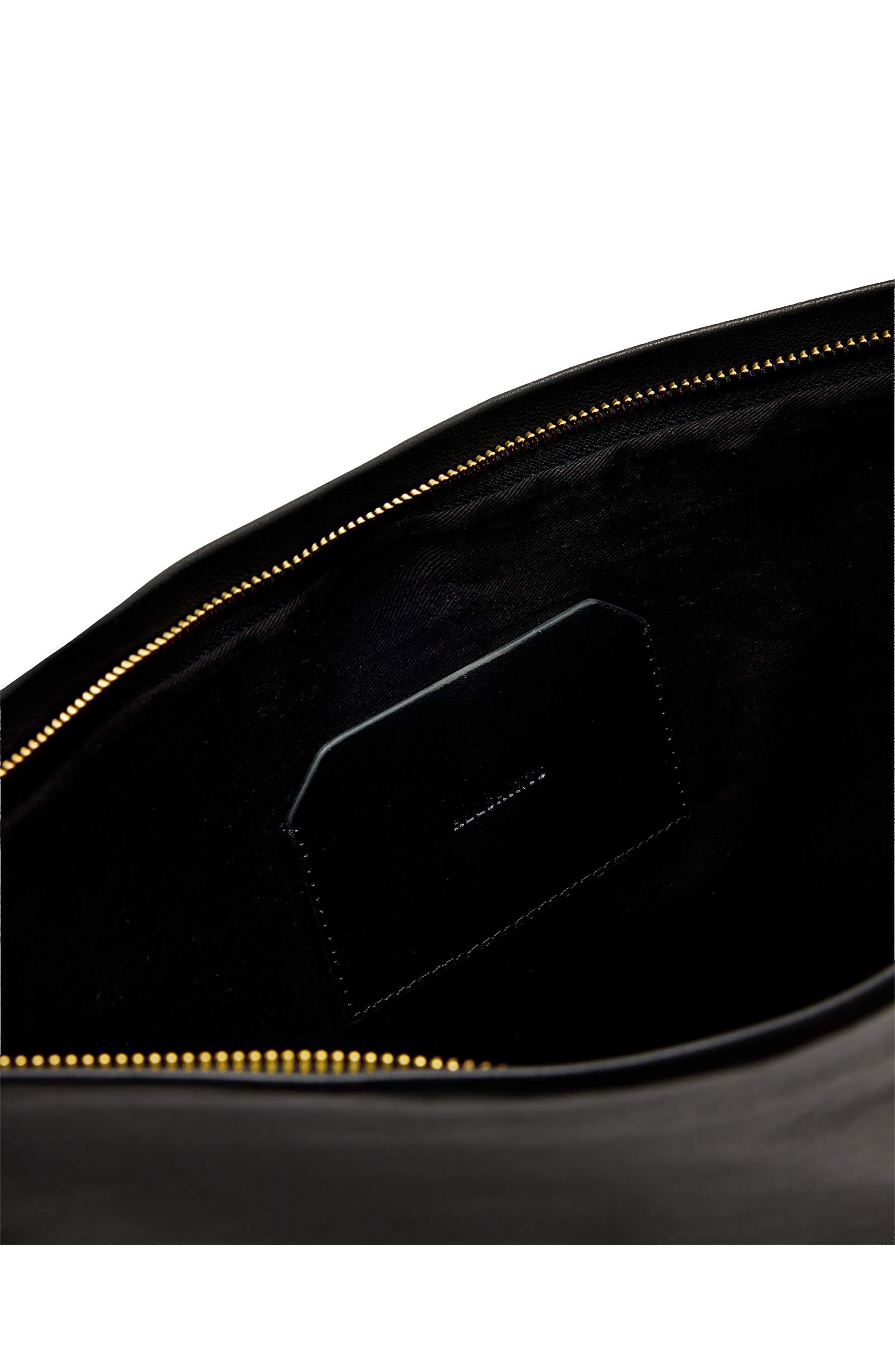 AllSaints Large Bettina Leather Clutch, Alternate, color, Black