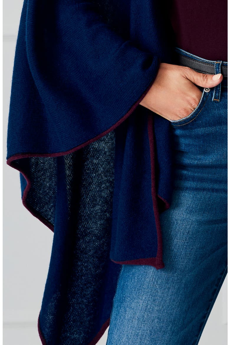 Rossi Roll Edge Cashmere Poncho, Alternate, color, NAVY/MERLOT