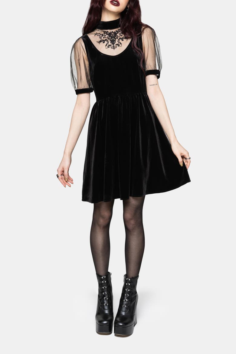 Trixie Velour Mesh Mini Dress, Alternate, color, Black