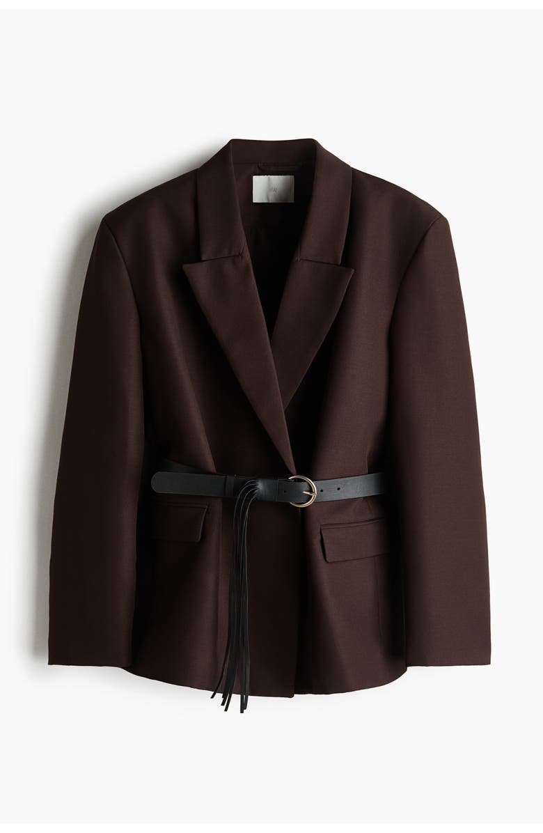 H&M Belted Blazer, Main, color, Dark Brown