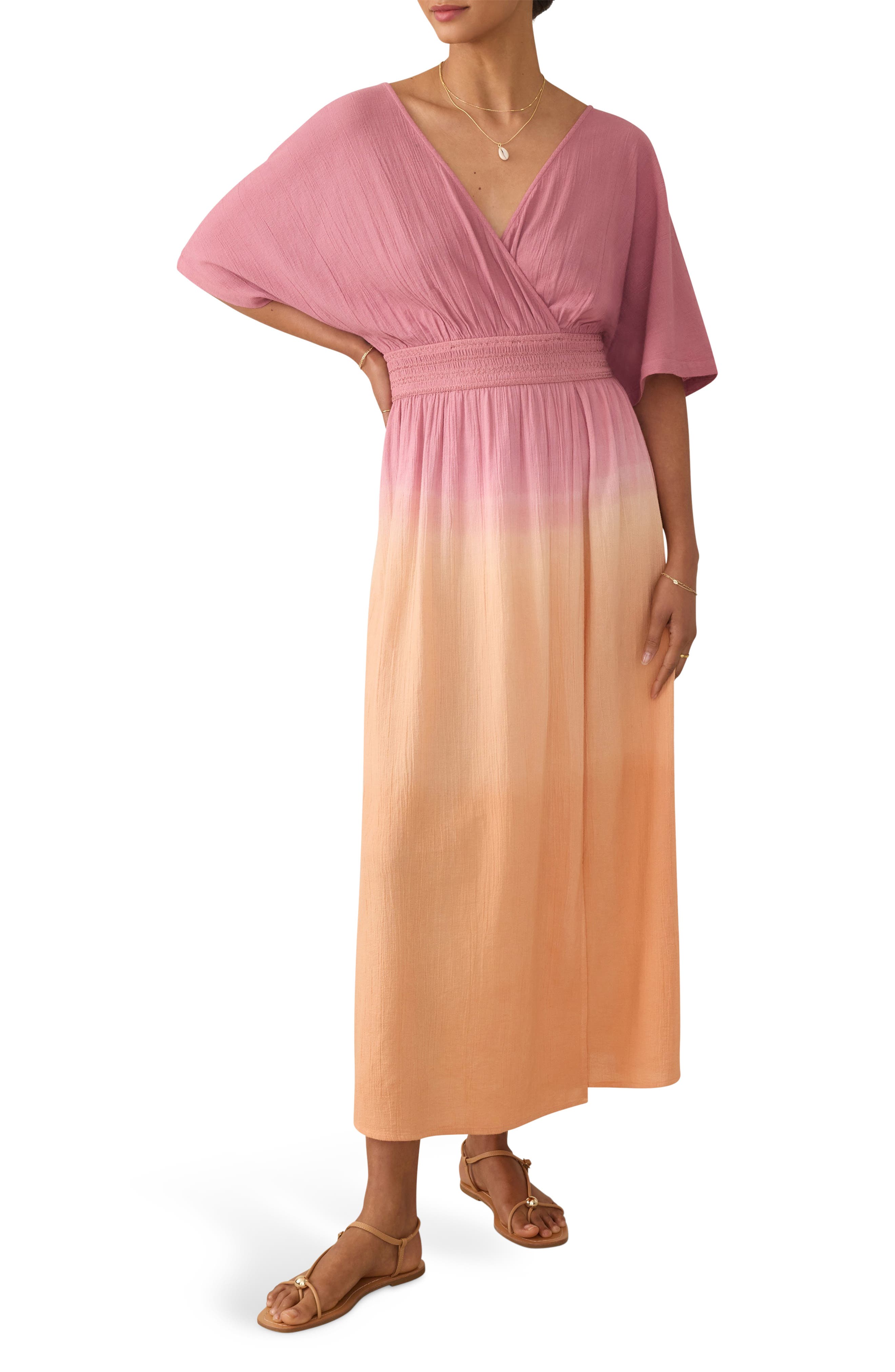 Faherty Mila Ombré Organic Cotton Gauze Maxi Dress