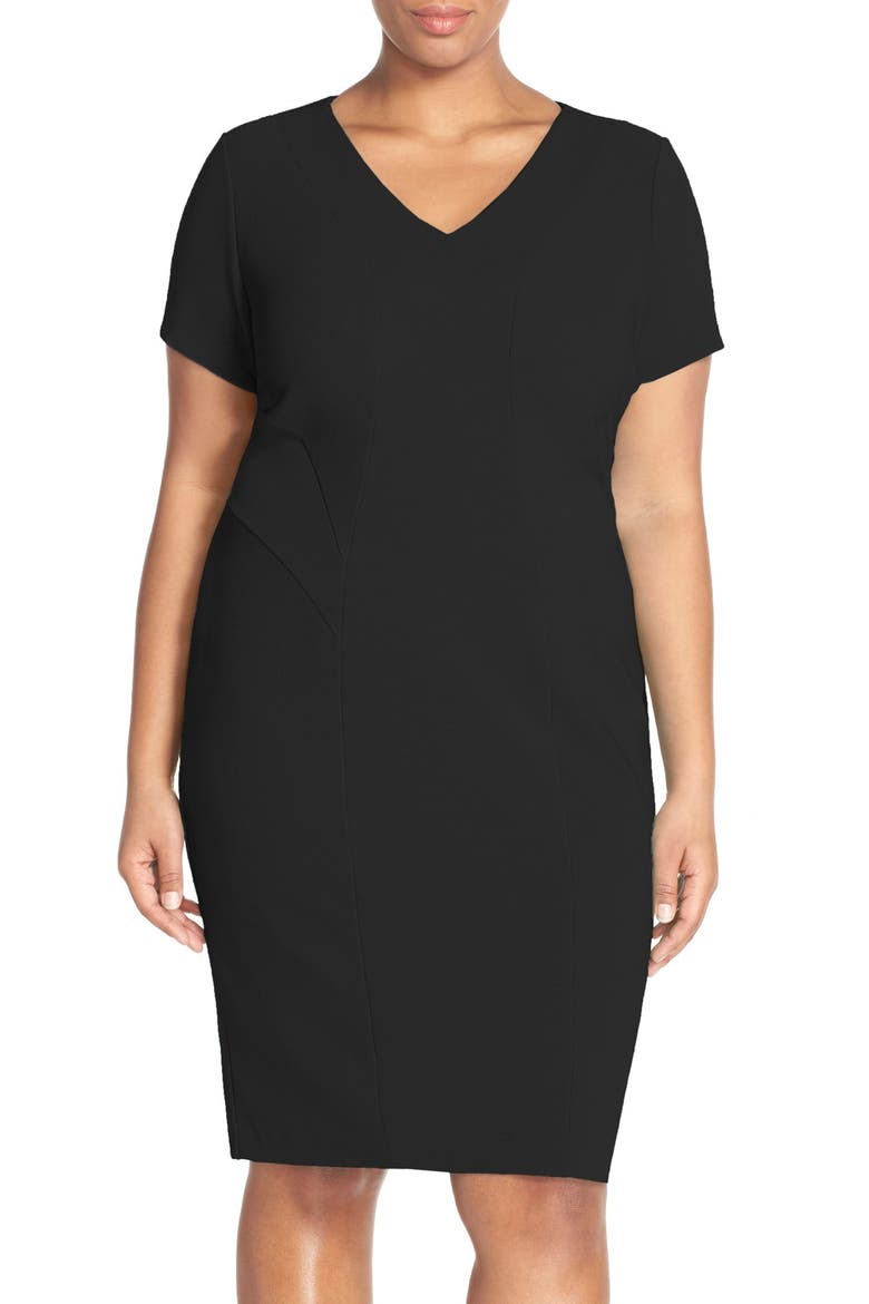 Short Sleeve Ottoman Rib Sheath Dress, Main, color, BLACK