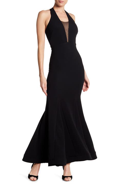 Plunge Neck Halter Trumpet Gown