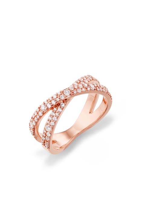 14K Gold Scattered Diamond Crisscross Ring