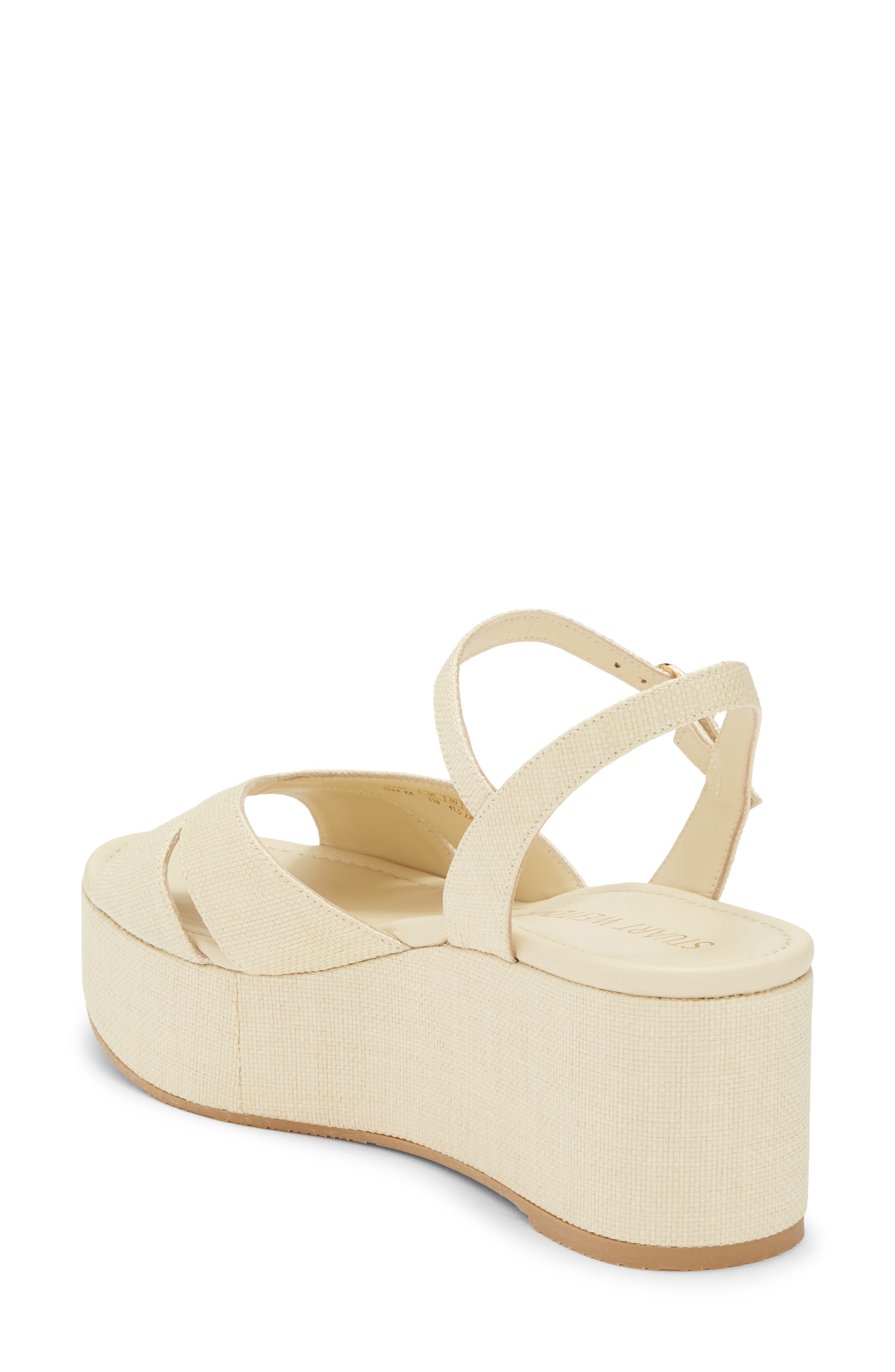 Stuart Weitzman Carmen Midi Wedge Sandal, Alternate, color, Natural.