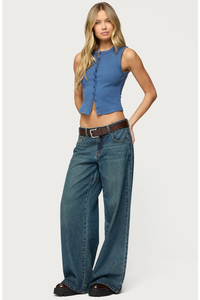 Basel Rib Button-Up Crop Top, Alternate, color, NAVY
