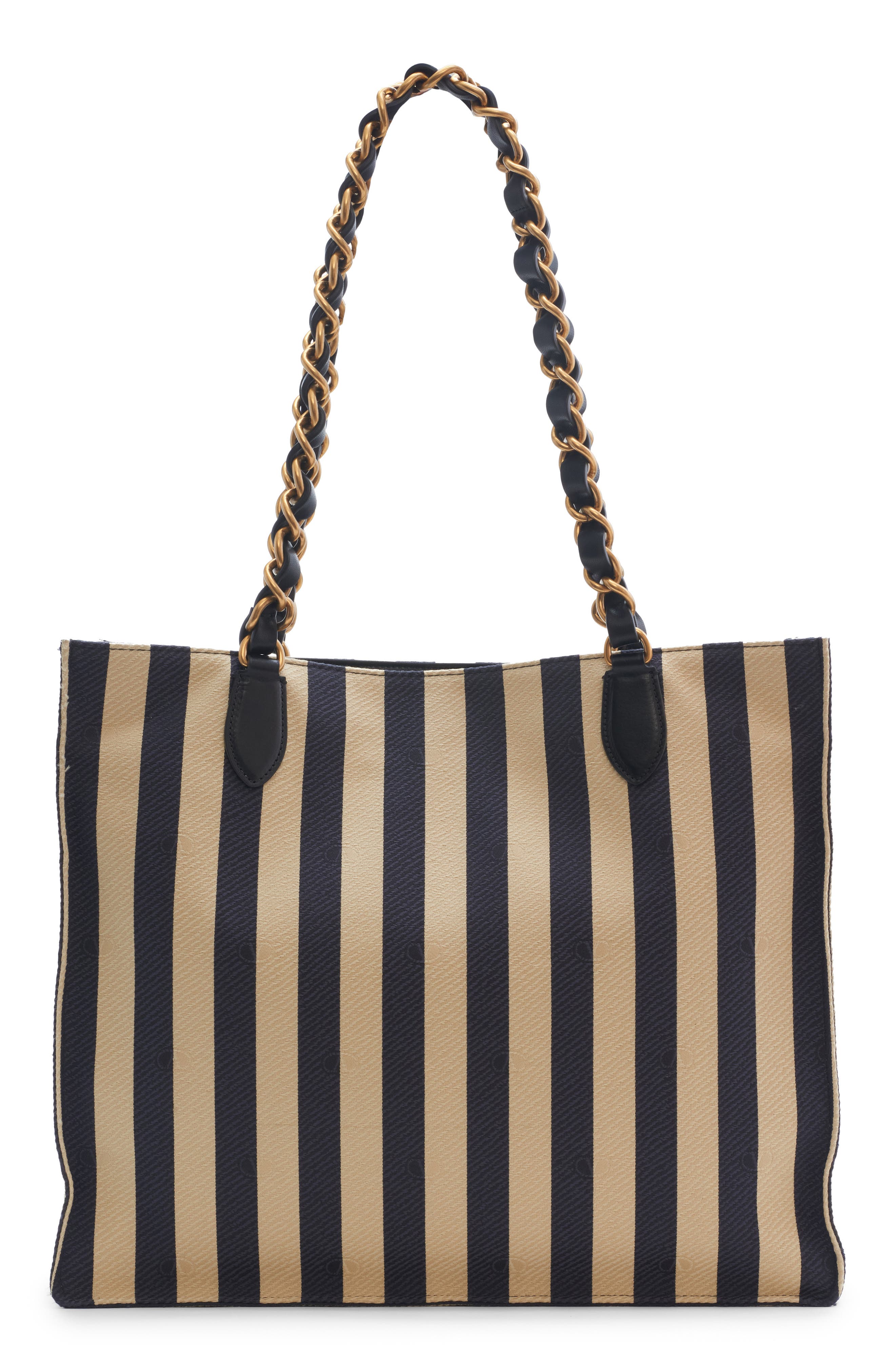 Valentino Garavani Kicky Stripe Nylon & Cotton Tote, Alternate, color, Black/Khaki