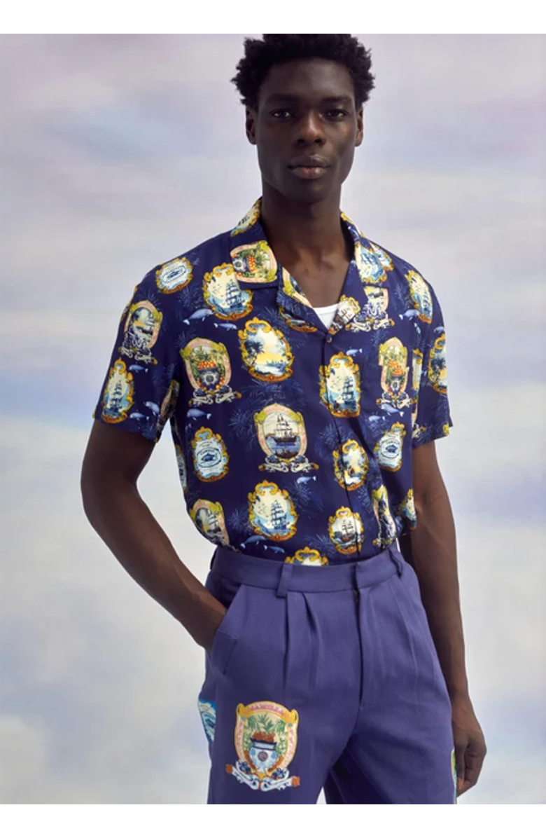 Hotel Franks By Camilla Short Sleeve Camp Collared Shirt Song Of Saint Anthony, Main, color, Song Of Saint Anthony