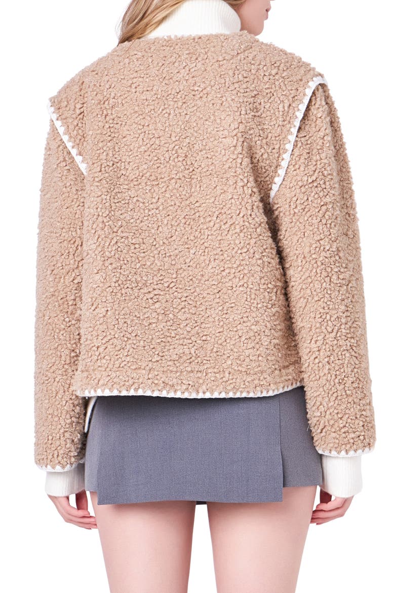Premium Contrast Trim Faux Shearling Jacket, Alternate, color, TANWHITE