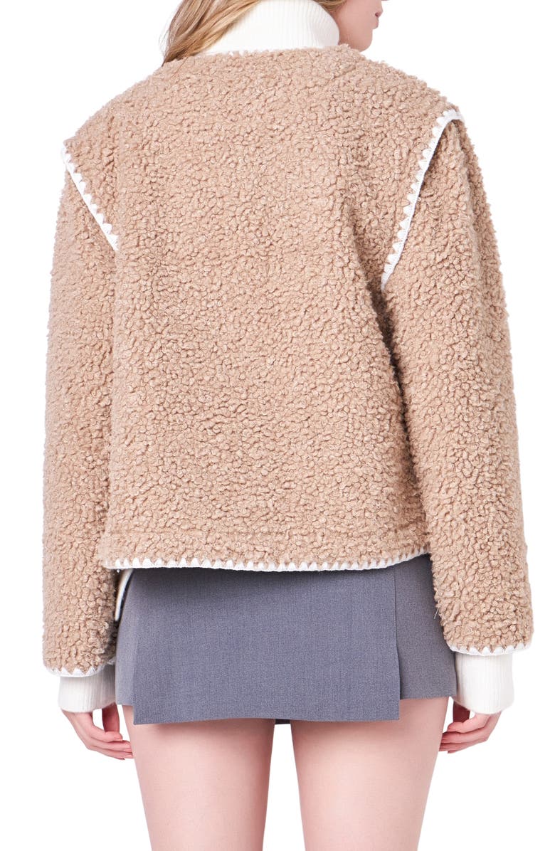 English Factory Premium Contrast Trim Faux Shearling Jacket, Alternate, color, Tan/ White